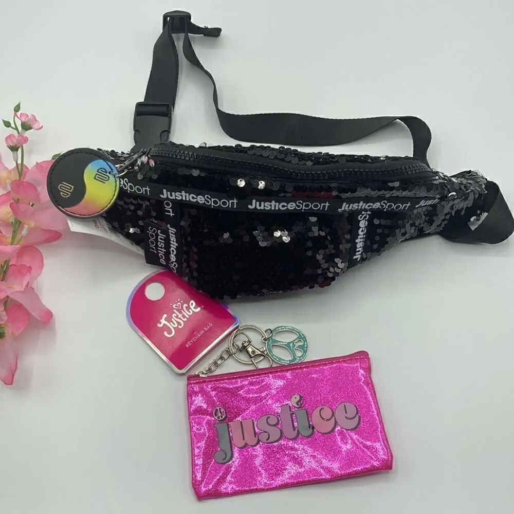 Justice Girls Fashion Bag Waist FannyPack Crossbody & Keychain Coin Purse